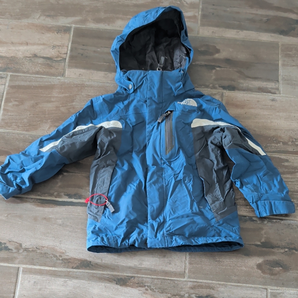 The North Face Blue and Gray Kids' Hooded Winter Jacket